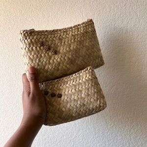 Handmade Straw Woven Pair of 2 Purses